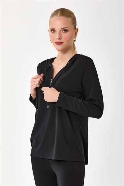 Yakası Fermuarlı Kapüşonlu Bluz 245-1001