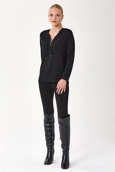 Yakası Fermuarlı Kapüşonlu Bluz 245-1001