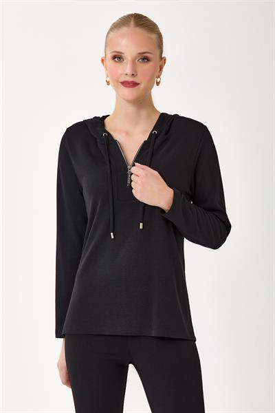 Yakası Fermuarlı Kapüşonlu Bluz 245-1001