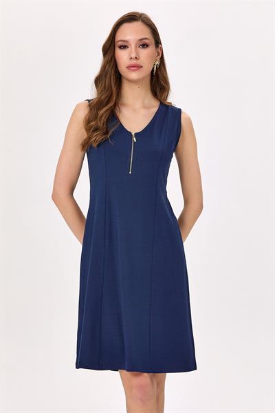 Yakası Fermuarlı Kolsuz Elbise 025-2502