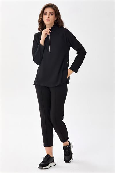 Yakası Fermuarlı Yanı Çıtçıt Detaylı S-Shirt 256-2100