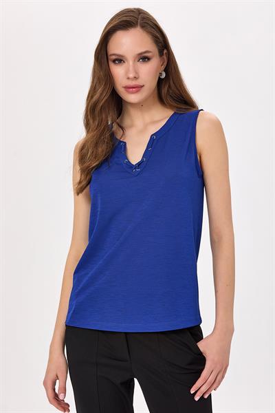Yakası Kuşgözü ve Biye Detaylı Bluz 025-1019