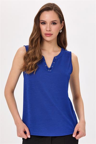 Yakası Kuşgözü ve Biye Detaylı Bluz 025-1019