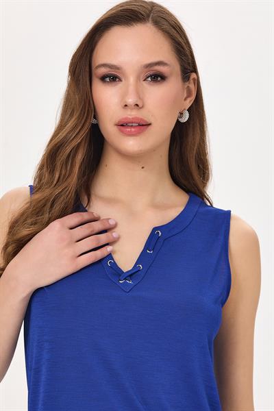Yakası Kuşgözü ve Biye Detaylı Bluz 025-1019