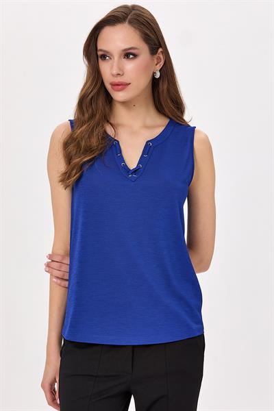 Yakası Kuşgözü ve Biye Detaylı Bluz 025-1019
