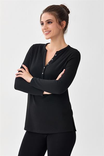 Yakası Patlı Çıtçıt Detaylı Bluz 256-1012