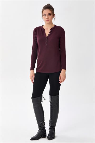 Yakası Patlı Çıtçıt Detaylı Bluz 256-1012