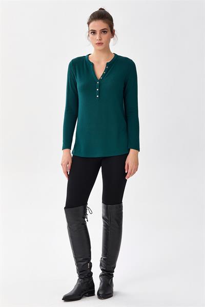 Yakası Patlı Çıtçıt Detaylı Bluz 256-1012