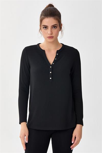 Yakası Patlı Çıtçıt Detaylı Bluz 256-1012