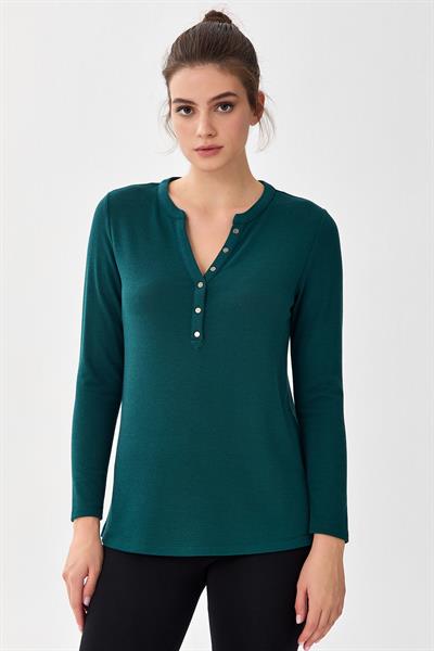 Yakası Patlı Çıtçıt Detaylı Bluz 256-1012