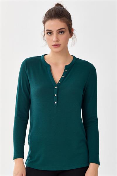 Yakası Patlı Çıtçıt Detaylı Bluz 256-1012