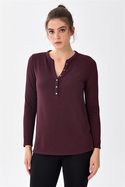 Yakası Patlı Çıtçıt Detaylı Bluz 256-1012