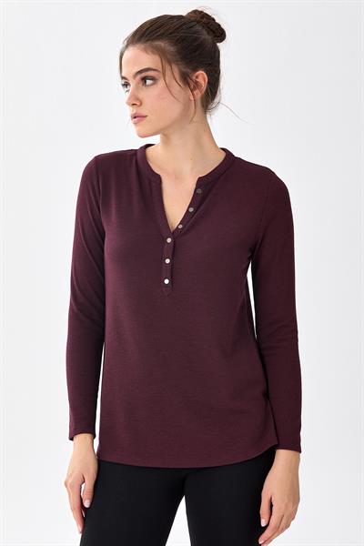 Yakası Patlı Çıtçıt Detaylı Bluz 256-1012