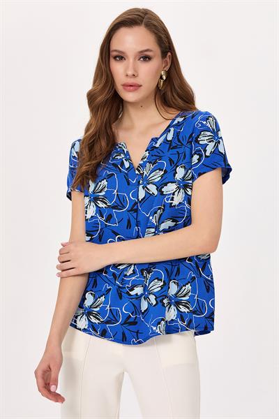 Yakası Patlı Kısa Kol Bluz 025-3018