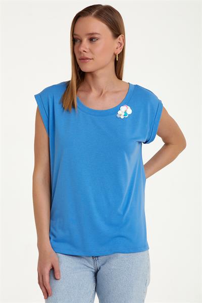 Yakası Pullu Ve Taşlı Süs Aksesuarlı Düşük Kol Bluz 023-1057