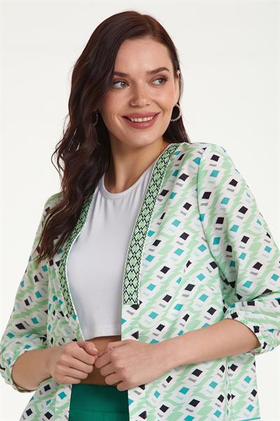 Yakası Şerit Aksesuarlı Kolu Lastikli Ceket 023-4418