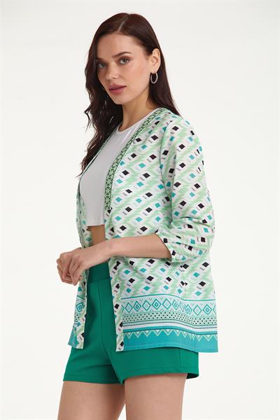 Yakası Şerit Aksesuarlı Kolu Lastikli Ceket 023-4418