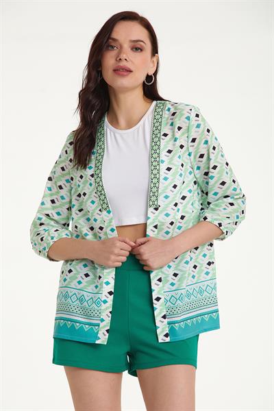 Yakası Şerit Aksesuarlı Kolu Lastikli Ceket 023-4418