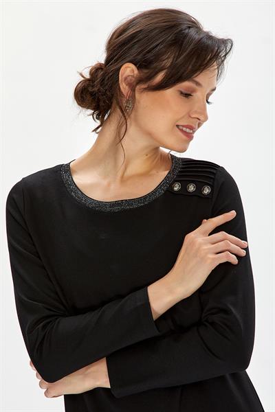 Yakası Sim Bantlı Omzu Düğmeli Elbise 234-2502