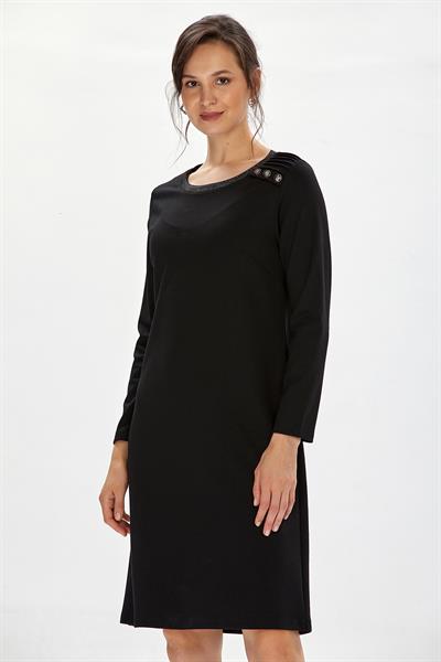 Yakası Sim Bantlı Omzu Düğmeli Elbise 234-2502