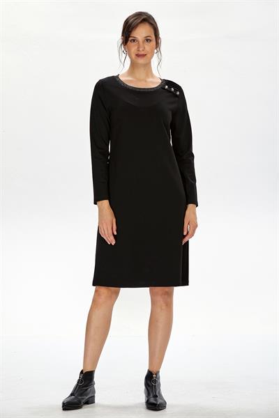 Yakası Sim Bantlı Omzu Düğmeli Elbise 234-2502