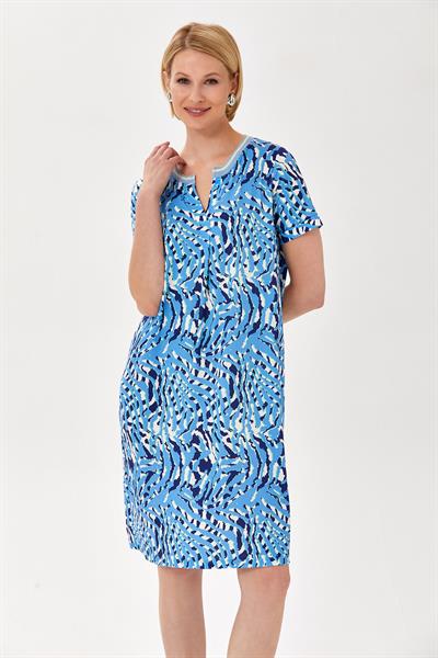 Yakası Triko Bantlı Kısa Kol Desenli Elbise 024-2500