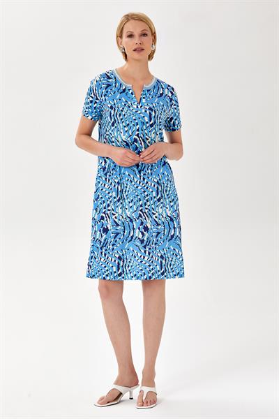 Yakası Triko Bantlı Kısa Kol Desenli Elbise 024-2500