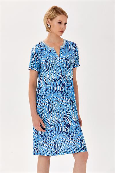 Yakası Triko Bantlı Kısa Kol Desenli Elbise 024-2500