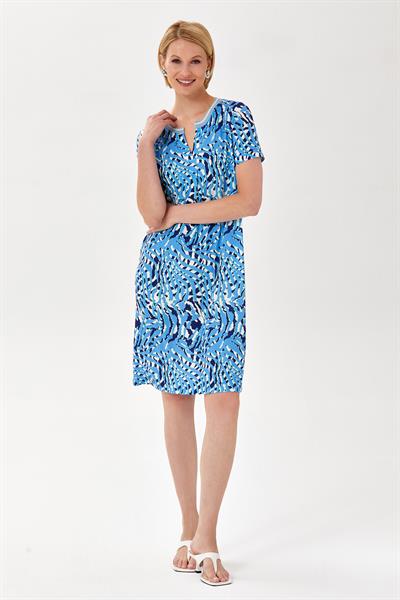 Yakası Triko Bantlı Kısa Kol Desenli Elbise 024-2500