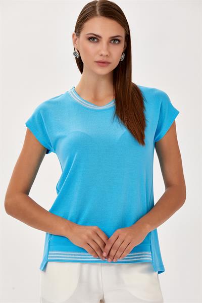 Yakası ve Eteği Sim Bantlı Uzun Kol Bluz 024-1039