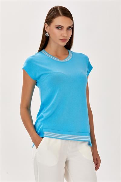 Yakası ve Eteği Sim Bantlı Uzun Kol Bluz 024-1039