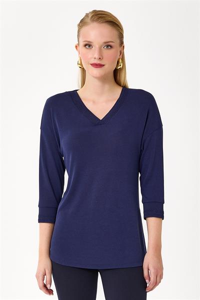 Yakası Ve Kolu Sim Bantlı Bluz 245-1018