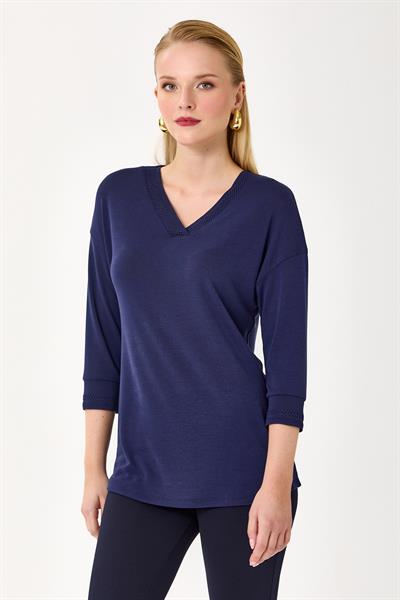Yakası Ve Kolu Sim Bantlı Bluz 245-1018