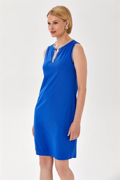 Yakası ve Kolu Sim Şeritli Kolsuz Elbise 024-2518