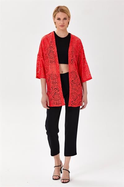 Yarasa Kol Yırtmaçlı Dantel Hırka 024-4404