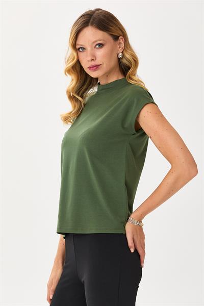 Yarım Balıkçı Yaka Düşük Kol Bluz 245-1106