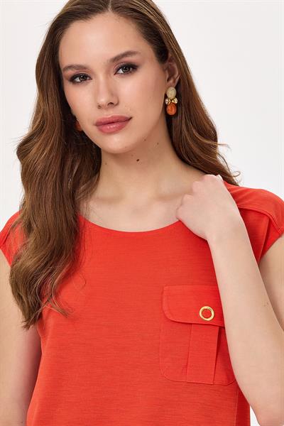 Yuvarlak Yaka Cep Detaylı Bluz 025-1018