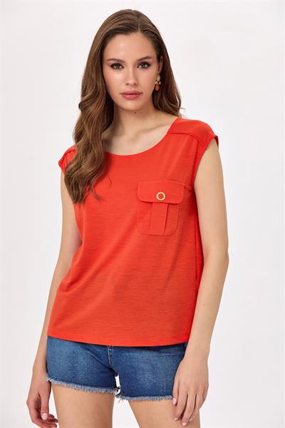 Yuvarlak Yaka Cep Detaylı Bluz 025-1018