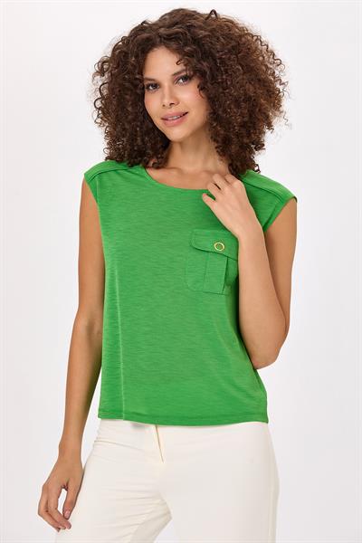 Yuvarlak Yaka Cep Detaylı Bluz 025-1018