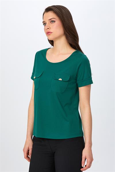 Yuvarlak Yaka Cep Detaylı Bluz 026-1022