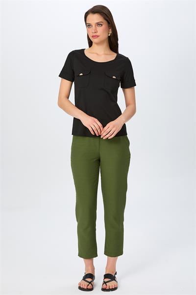 Yuvarlak Yaka Cep Detaylı Bluz 026-1022