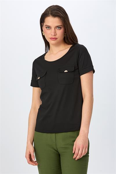 Yuvarlak Yaka Cep Detaylı Bluz 026-1022