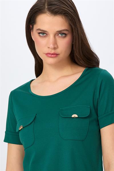Yuvarlak Yaka Cep Detaylı Bluz 026-1022