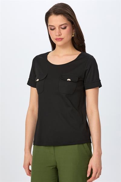 Yuvarlak Yaka Cep Detaylı Bluz 026-1022
