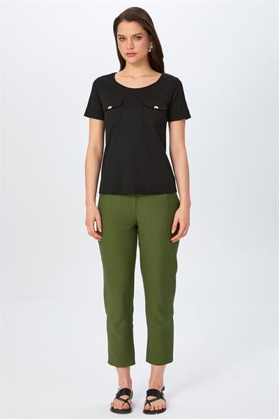 Yuvarlak Yaka Cep Detaylı Bluz 026-1022