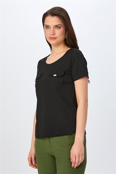 Yuvarlak Yaka Cep Detaylı Bluz 026-1022