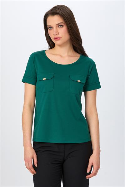 Yuvarlak Yaka Cep Detaylı Bluz 026-1022