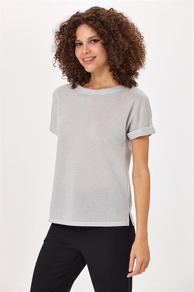 Yuvarlak Yaka Duble Kol Simli Bluz 025-1002