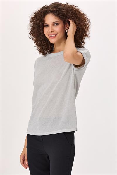 Yuvarlak Yaka Duble Kol Simli Bluz 025-1002