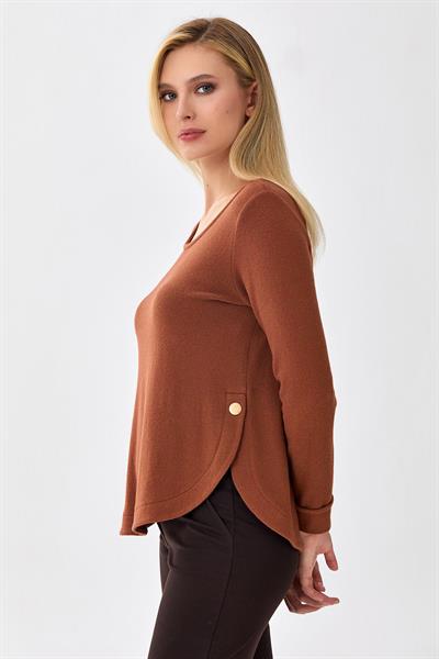 Yuvarlak Yaka Eteği Oval Triko Bluz 256-1707
